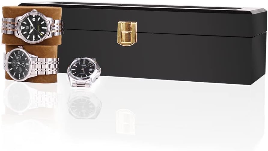 Baskiss 6 Slots Watch Box for Men, Solid Wood Luxury Display Storage Case Jewelry Organizer with Clear Top for Anniversary, Wedding, Birthday - Image 3