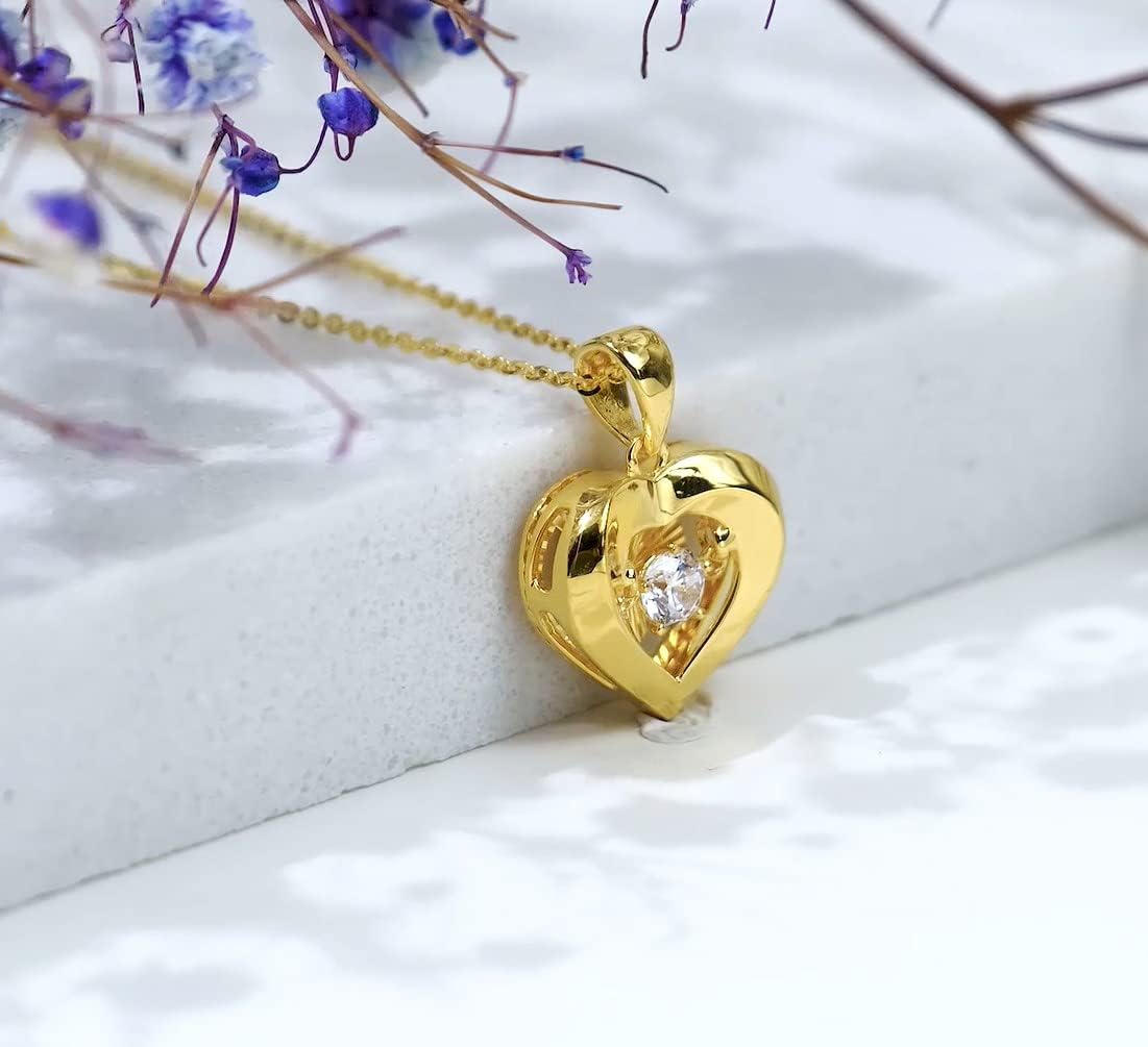 18k Gold Heart Jewelry Necklace for Women, Solid Gold Chain and Pendant Necklace for Her, Anniversary Jewelry Present for Wife, Gifts for Mother,18", Gold, Cubic Zirconia - Image 2