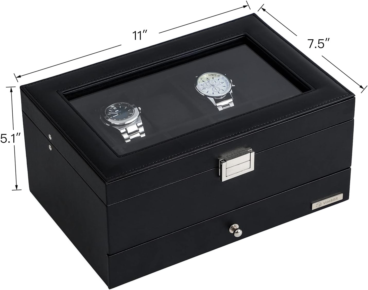 VIMBER Watch Box Organizer for Men with 10-Slot, Mens Watch Case with Removable Watch Pillow and Glass Lid, Mens Jewelry box with Removable Tray for Storage and Display, Gift Grey - Image 6