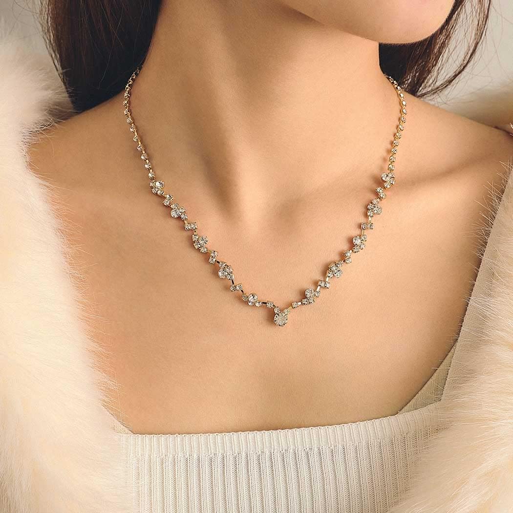 Unicra Bride Crystal Necklace Earrings Set Bridal Wedding Jewelry Sets Rhinestone Choker Necklace Prom Costume Jewelry Set for Women and Girls (3 piece set - 2 earrings and 1 necklace) - Image 5