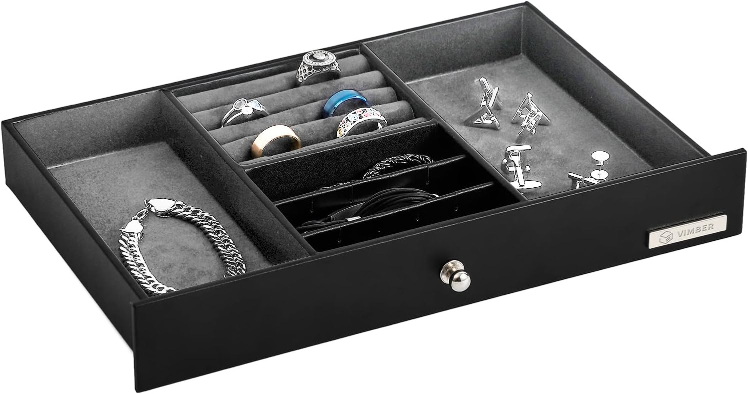 VIMBER Watch Box Organizer for Men with 10-Slot, Mens Watch Case with Removable Watch Pillow and Glass Lid, Mens Jewelry box with Removable Tray for Storage and Display, Gift Grey - Image 7