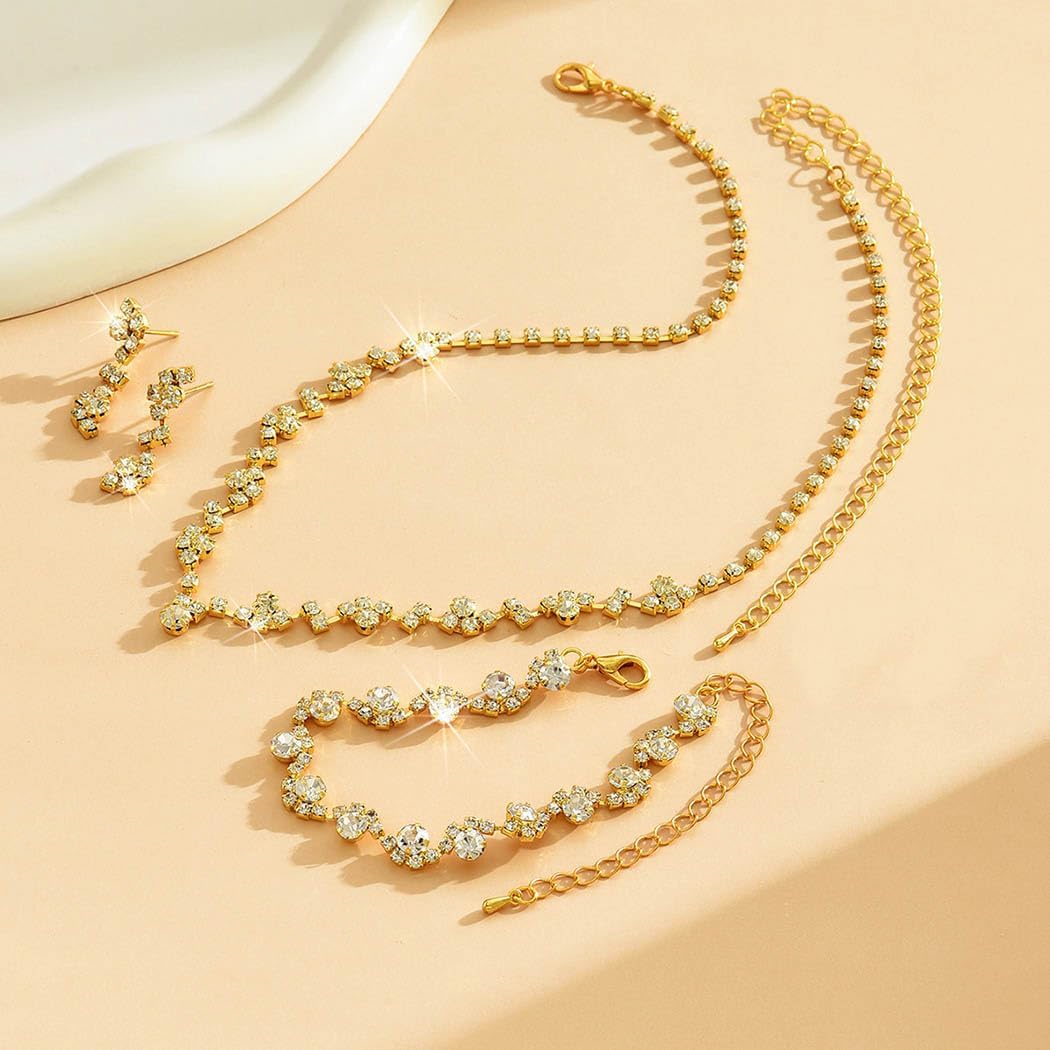 Unicra Bride Crystal Necklace Earrings Set Bridal Wedding Jewelry Sets Rhinestone Choker Necklace Prom Costume Jewelry Set for Women and Girls (3 piece set - 2 earrings and 1 necklace) - Image 6