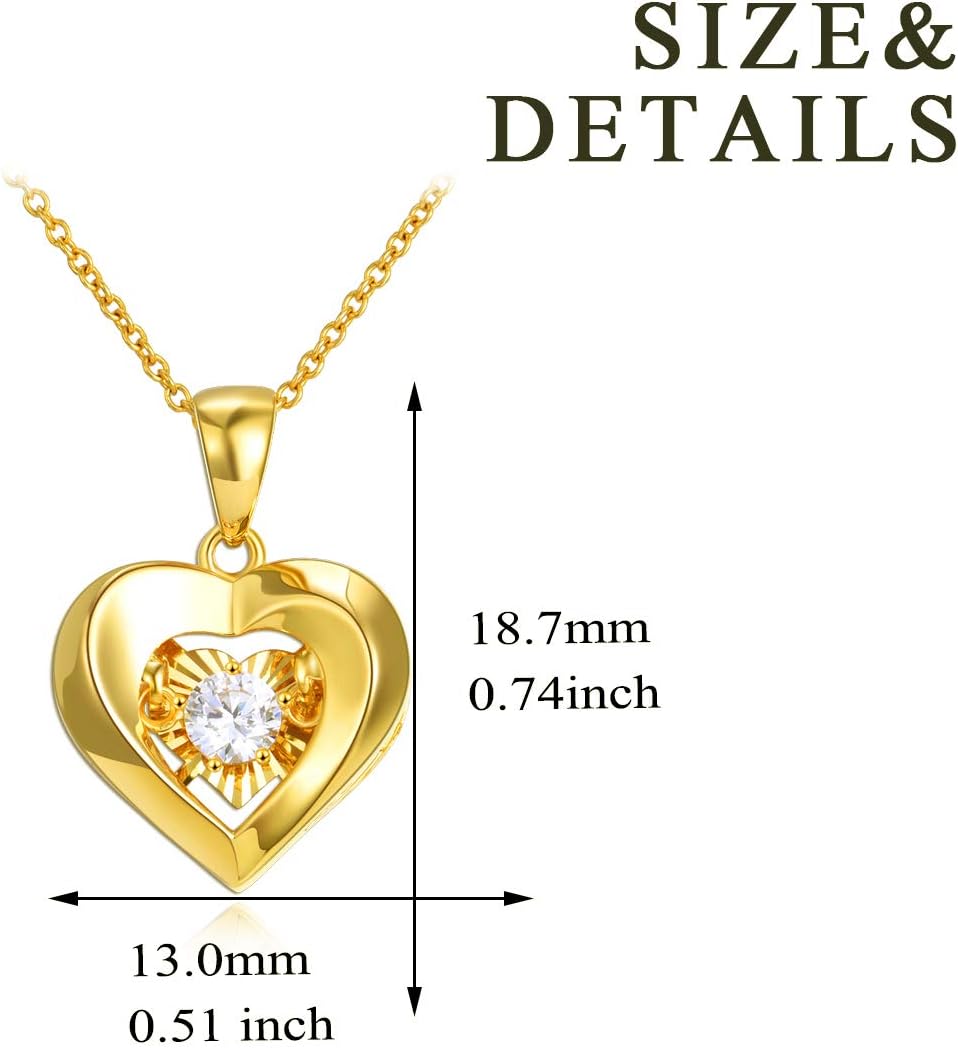 18k Gold Heart Jewelry Necklace for Women, Solid Gold Chain and Pendant Necklace for Her, Anniversary Jewelry Present for Wife, Gifts for Mother,18", Gold, Cubic Zirconia - Image 3