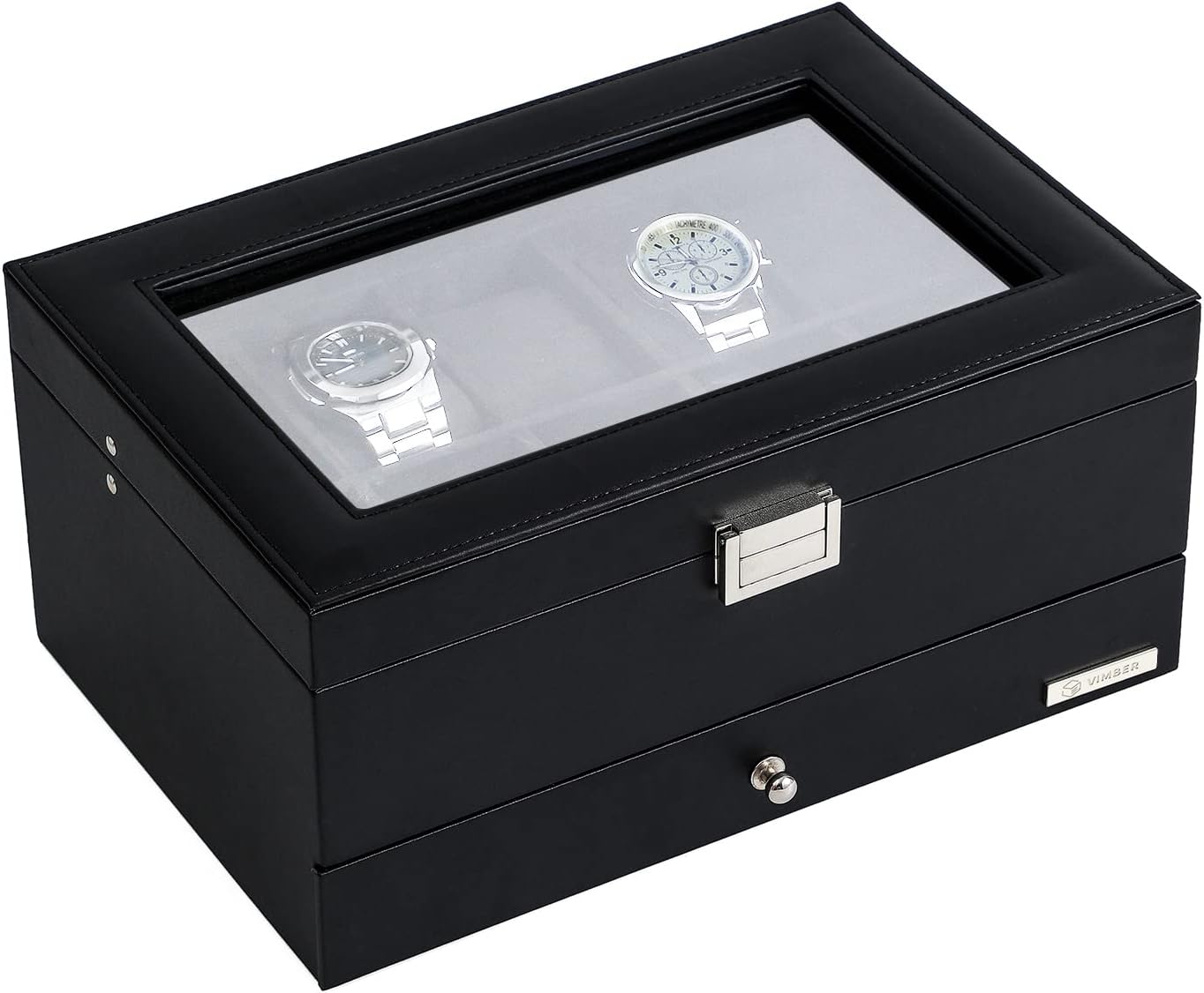VIMBER Watch Box Organizer for Men with 10-Slot, Mens Watch Case with Removable Watch Pillow and Glass Lid, Mens Jewelry box with Removable Tray for Storage and Display, Gift Grey - Image 8