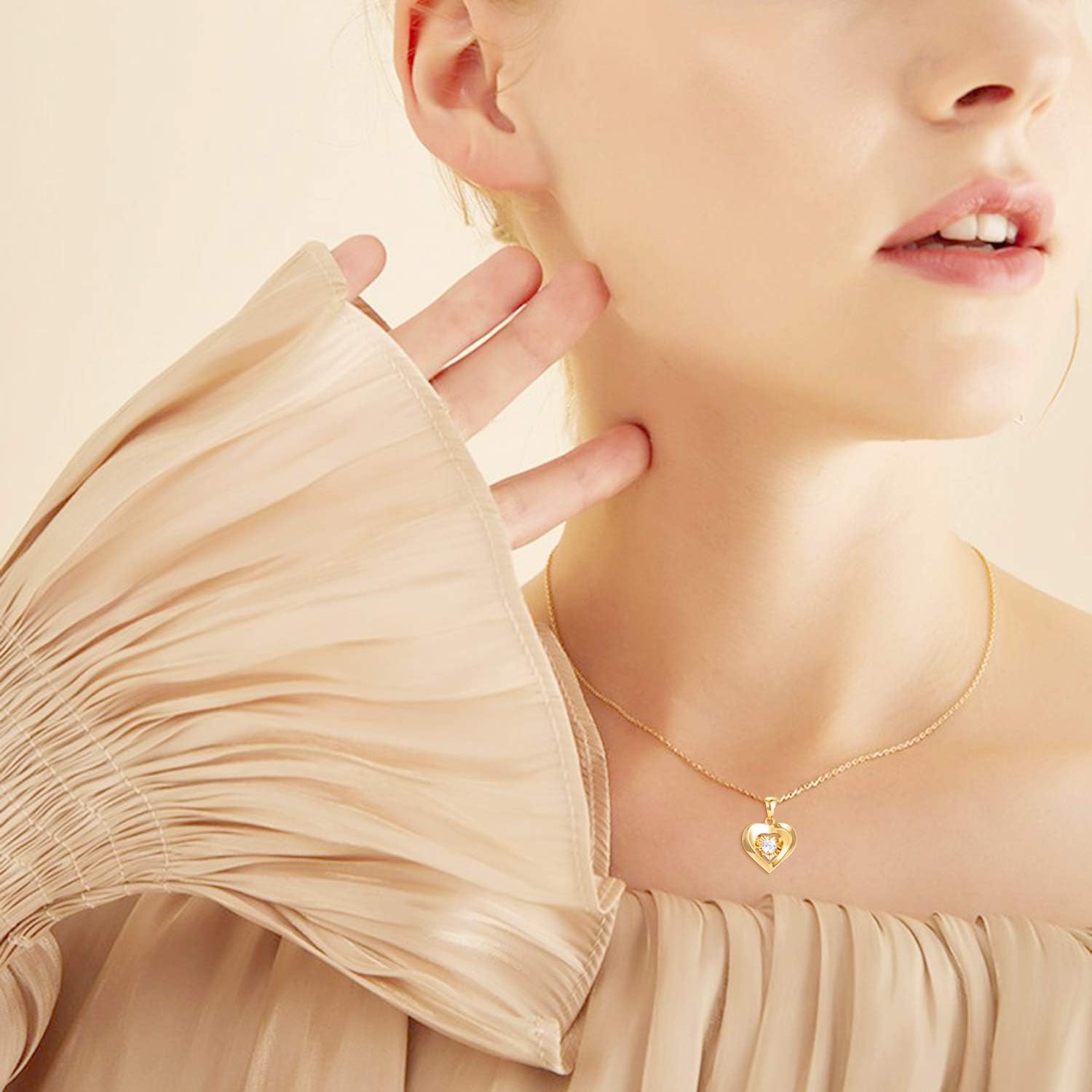 18k Gold Heart Jewelry Necklace for Women, Solid Gold Chain and Pendant Necklace for Her, Anniversary Jewelry Present for Wife, Gifts for Mother,18", Gold, Cubic Zirconia - Image 4