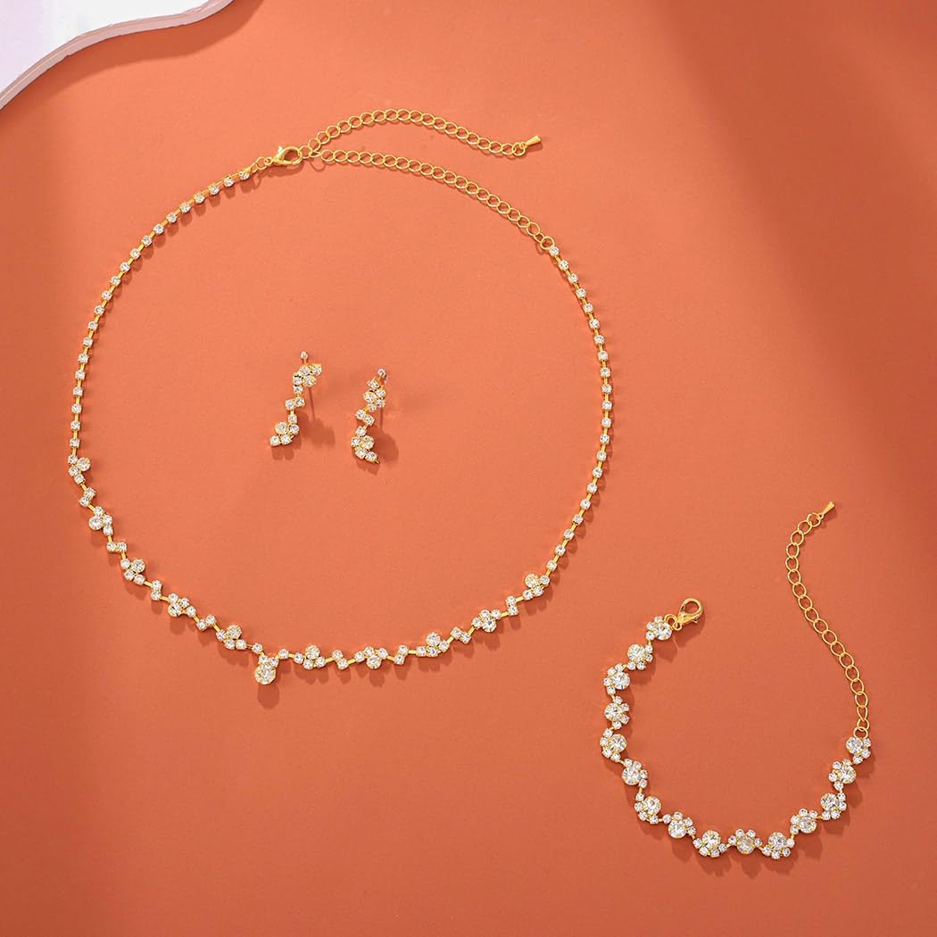 Unicra Bride Crystal Necklace Earrings Set Bridal Wedding Jewelry Sets Rhinestone Choker Necklace Prom Costume Jewelry Set for Women and Girls (3 piece set - 2 earrings and 1 necklace) - Image 7