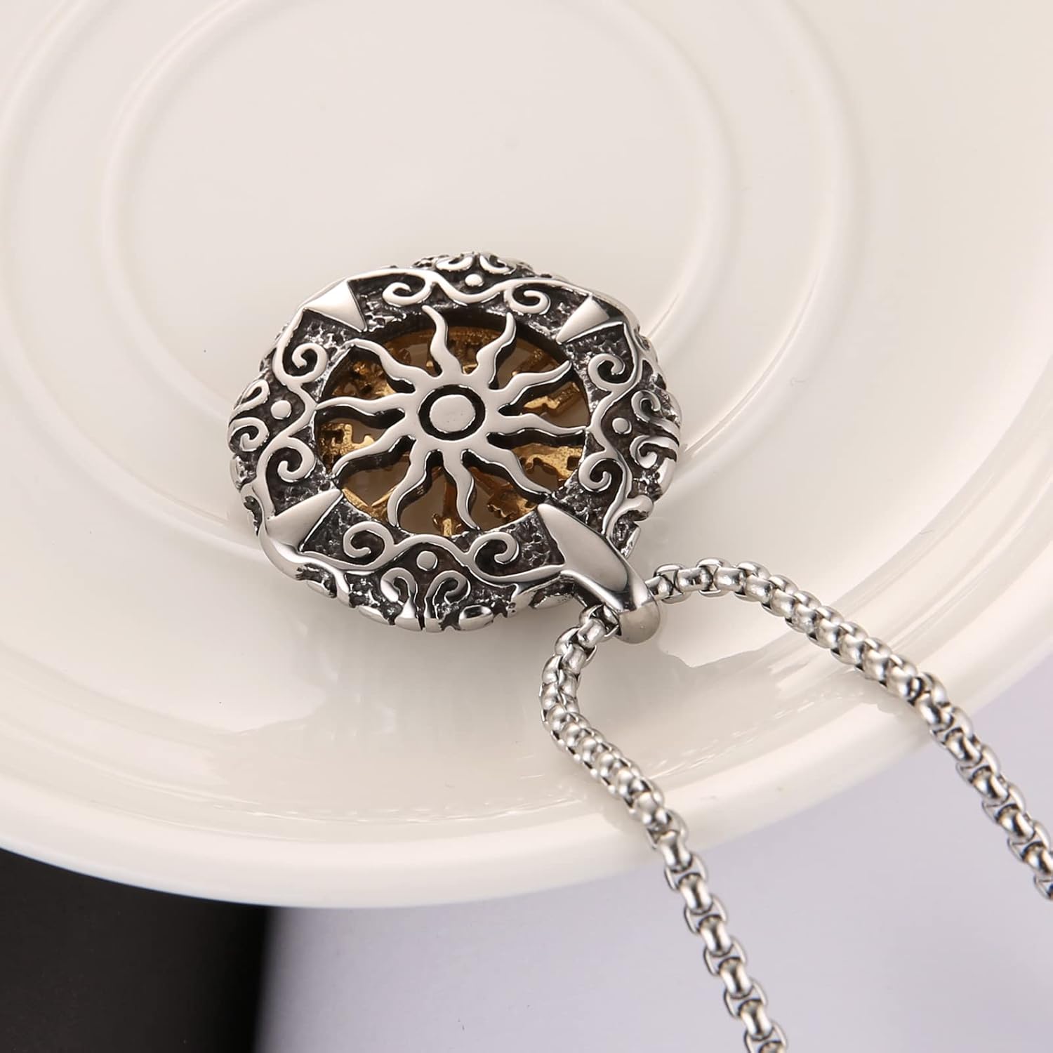 HZMAN Viking Vegvisir Norse Compass Stainless Steel Necklace Double-Sided Hollow Engraving Sun Totem Pendant Norse Amulet Jewelry - Image 6