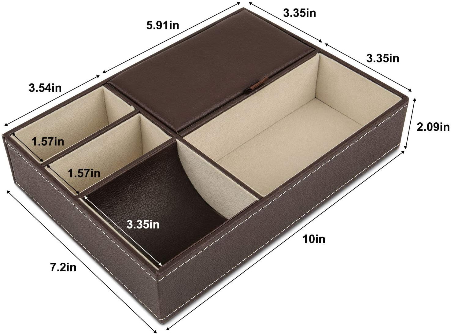 Baoyun Mens Valet Tray Organizer, Leather Valet Box EDC Catch All Tray Dresser Top Nightstand Organizer with 5 Compartments for Wallet Key Phone (Brown) - Image 6