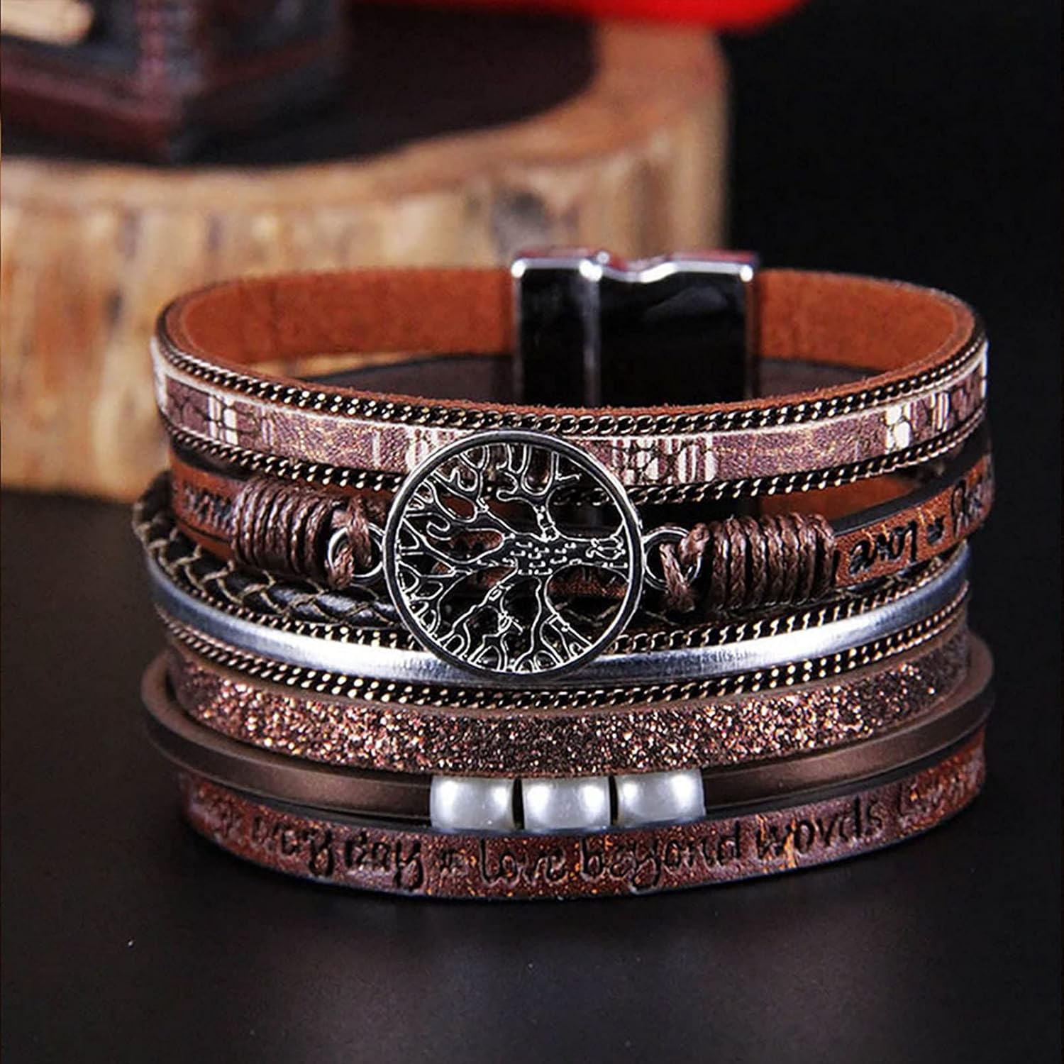 Luluadorn Tree of Life Leather Wrap Bracelet Women Colorful Multi-Layer Wrapped Wristband Bracelets - Image 2