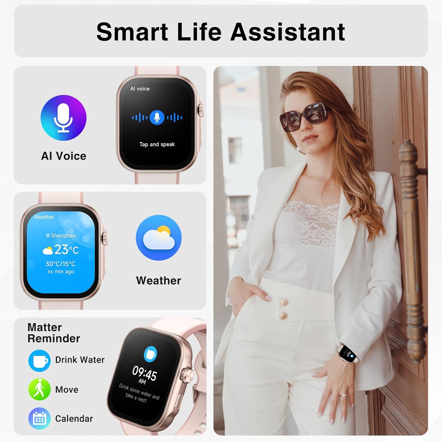 Smart Watches for Men Women, Fitness Tracker Watch with AI Voice, Bluetooth Call, 12 Days Battery, 100 Sport Modes, Smart Watch for iPhone Android, 1.99” AMOLED Display, Sleep Monitor - Image 3