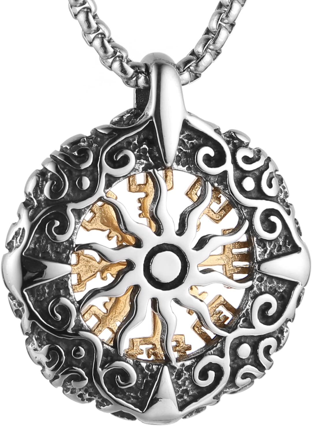 HZMAN Viking Vegvisir Norse Compass Stainless Steel Necklace Double-Sided Hollow Engraving Sun Totem Pendant Norse Amulet Jewelry - Image 2