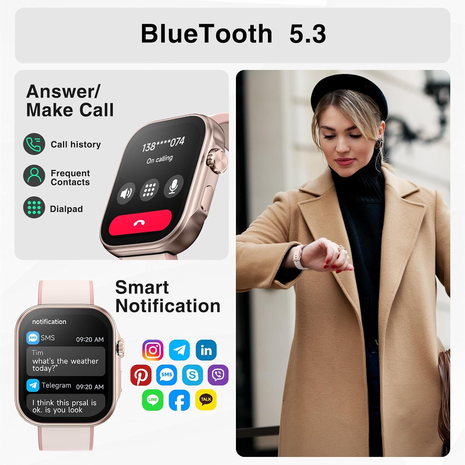 Smart Watches for Men Women, Fitness Tracker Watch with AI Voice, Bluetooth Call, 12 Days Battery, 100 Sport Modes, Smart Watch for iPhone Android, 1.99” AMOLED Display, Sleep Monitor - Image 2