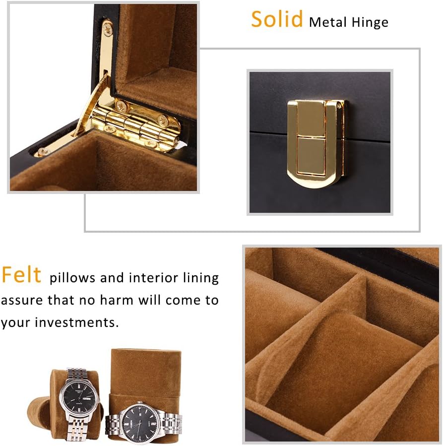 Baskiss 6 Slots Watch Box for Men, Solid Wood Luxury Display Storage Case Jewelry Organizer with Clear Top for Anniversary, Wedding, Birthday - Image 2