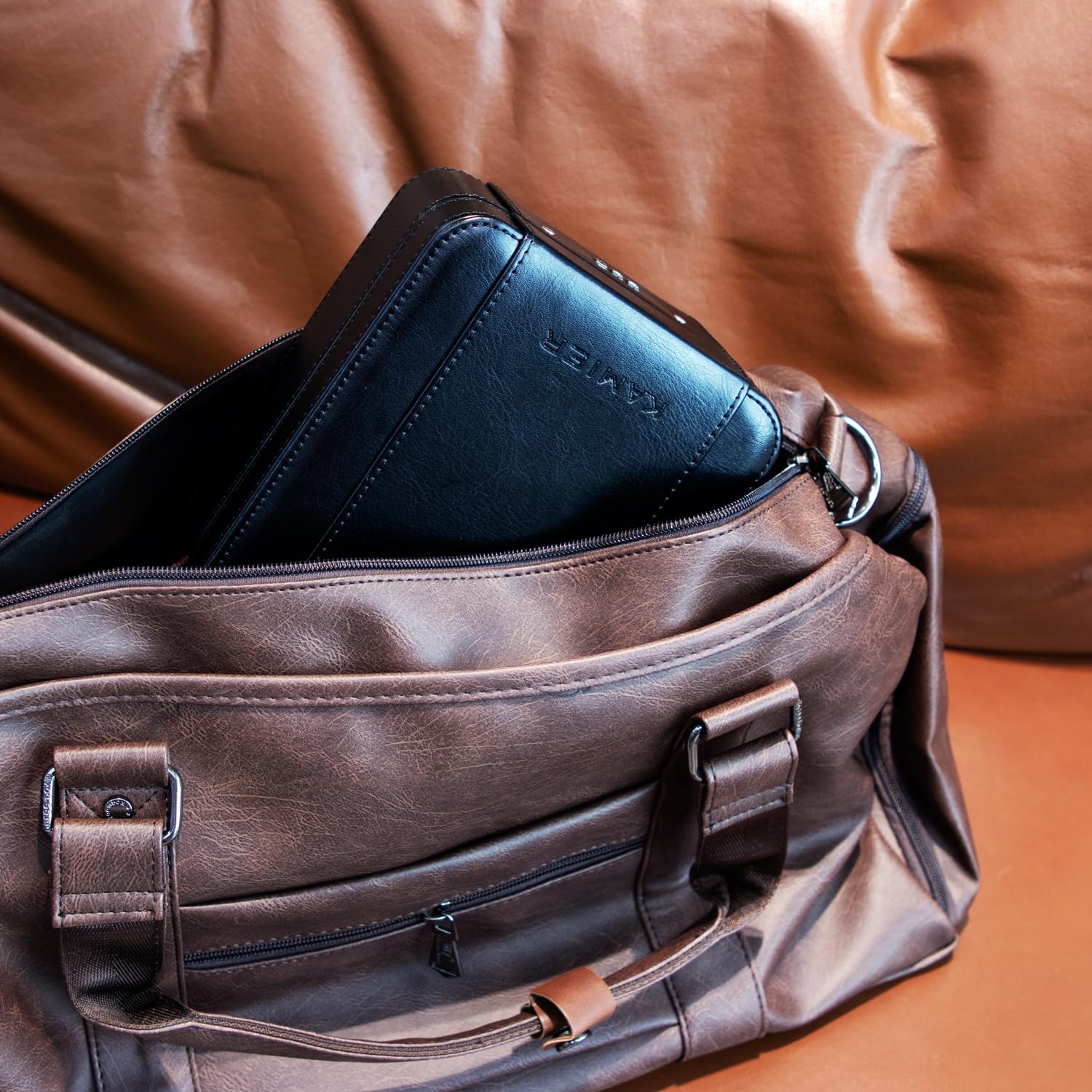 KAMIER Watch Case with Combination Lock - 4 Watch Storage and Jewelry Organizer - Watch Travel Case for Ring and Watch Storage, PU Leather Travel Watch Case, Ideal for Gift (With Gift Box),Black - Image 4