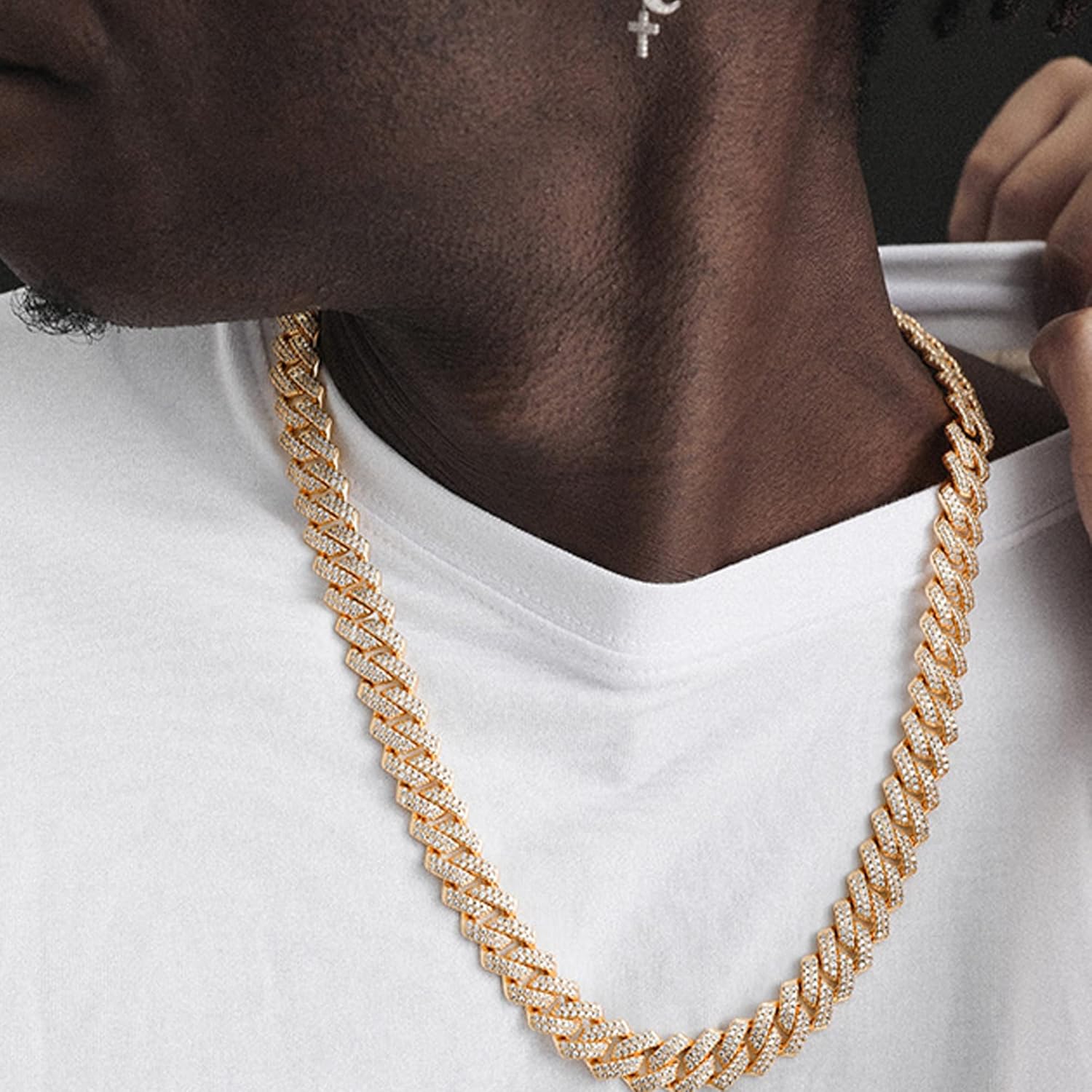 HAIAISO Cuban Link Chain Iced Out for Men 14MM Miami Cuban Link Choker Necklace Bracelet 18K Gold Plated Bling Diamond Chain Bracelet Hip Hop Jewelry for Men Women - Image 6