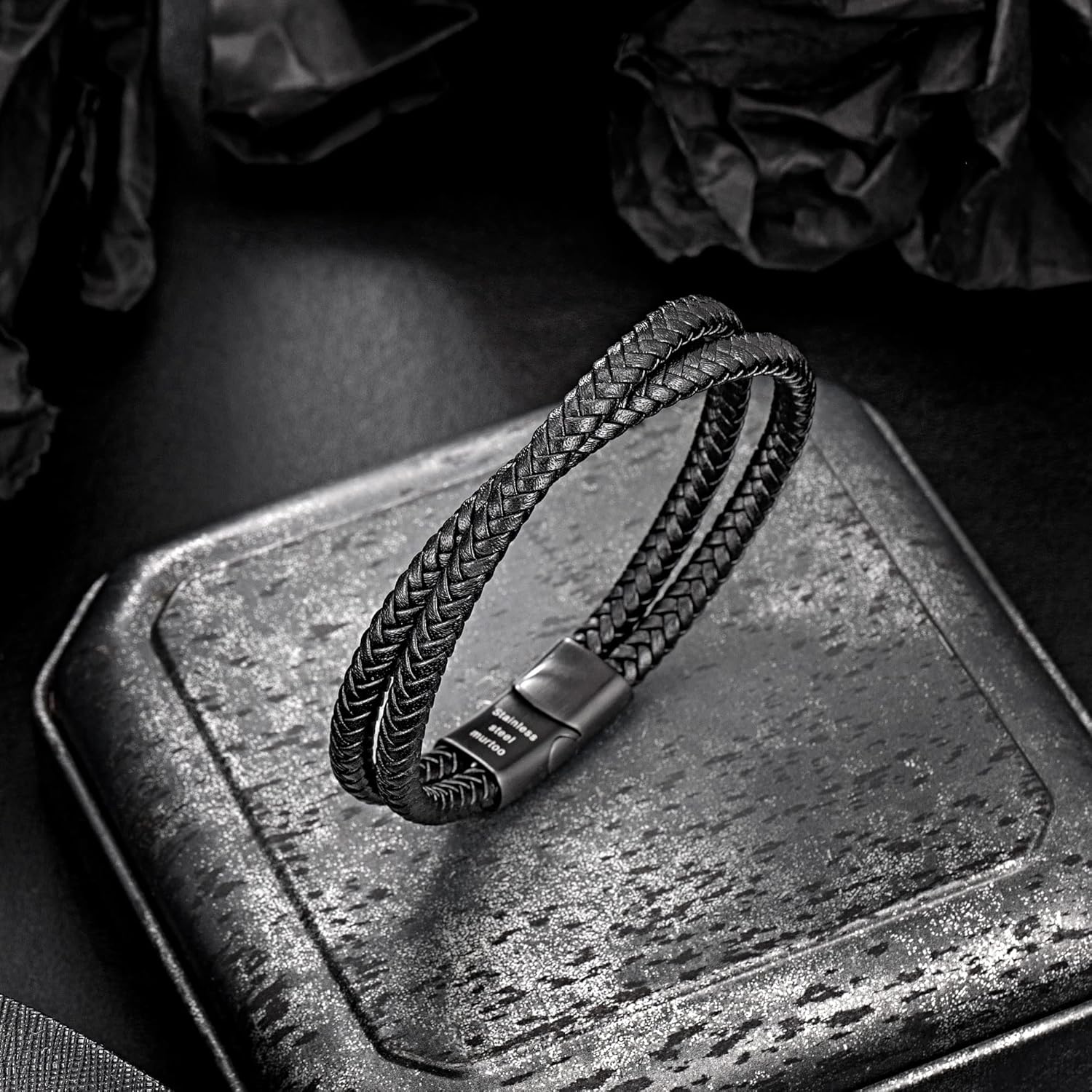 murtoo Mens Leather Bracelet, Braided Brown and Black Leather Bracelet for Men Women, Jewelry Gift Idea for Boyfriend Girlfriend Wife Husband - Image 5