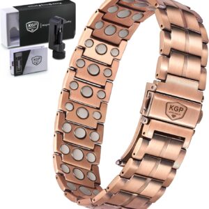 KGP® 3X Strength Mens Magnetic Copper Bracelet for Arthritis and Joint,99.99% Solid Pure Copper Bracelet for men with 3800 Gauss Healing Magnets,Adjustable Magnetic Therapy Copper Jewelry with Gift Box