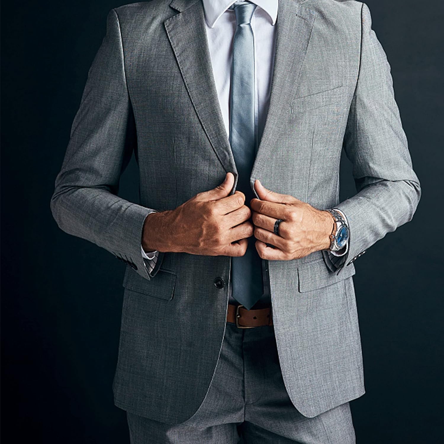 Thunaraz 3Pcs Stainless Steel Fidget Ring for Men Women Cool Chain Greek Key Spinner Band Ring Set for Wedding Promise Stress Relieving 8MM Wide - Image 3