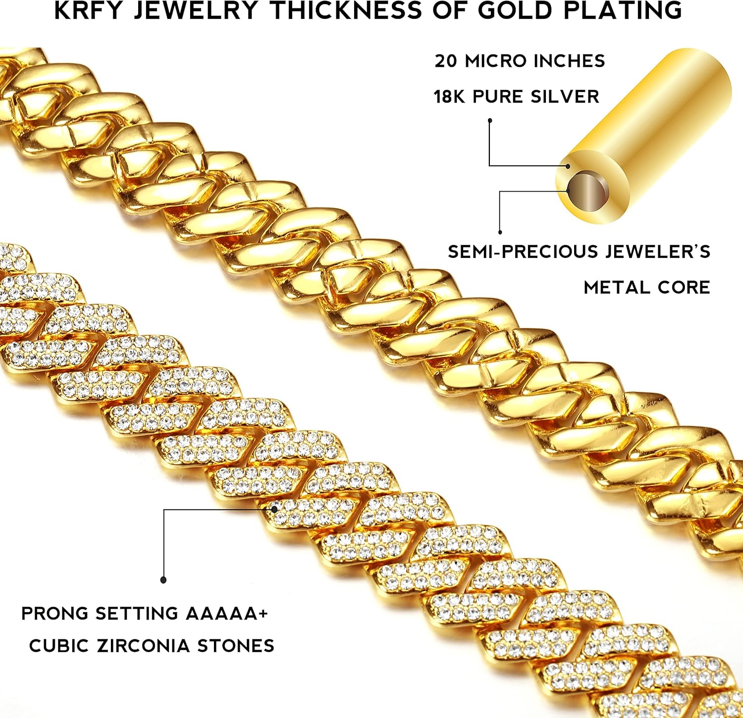 HAIAISO Cuban Link Chain Iced Out for Men 14MM Miami Cuban Link Choker Necklace Bracelet 18K Gold Plated Bling Diamond Chain Bracelet Hip Hop Jewelry for Men Women - Image 3