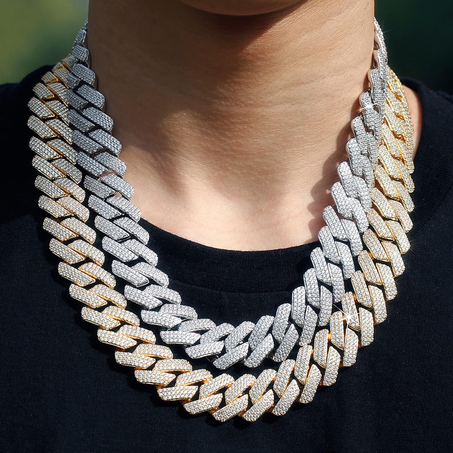 HAIAISO Cuban Link Chain Iced Out for Men 14MM Miami Cuban Link Choker Necklace Bracelet 18K Gold Plated Bling Diamond Chain Bracelet Hip Hop Jewelry for Men Women - Image 4