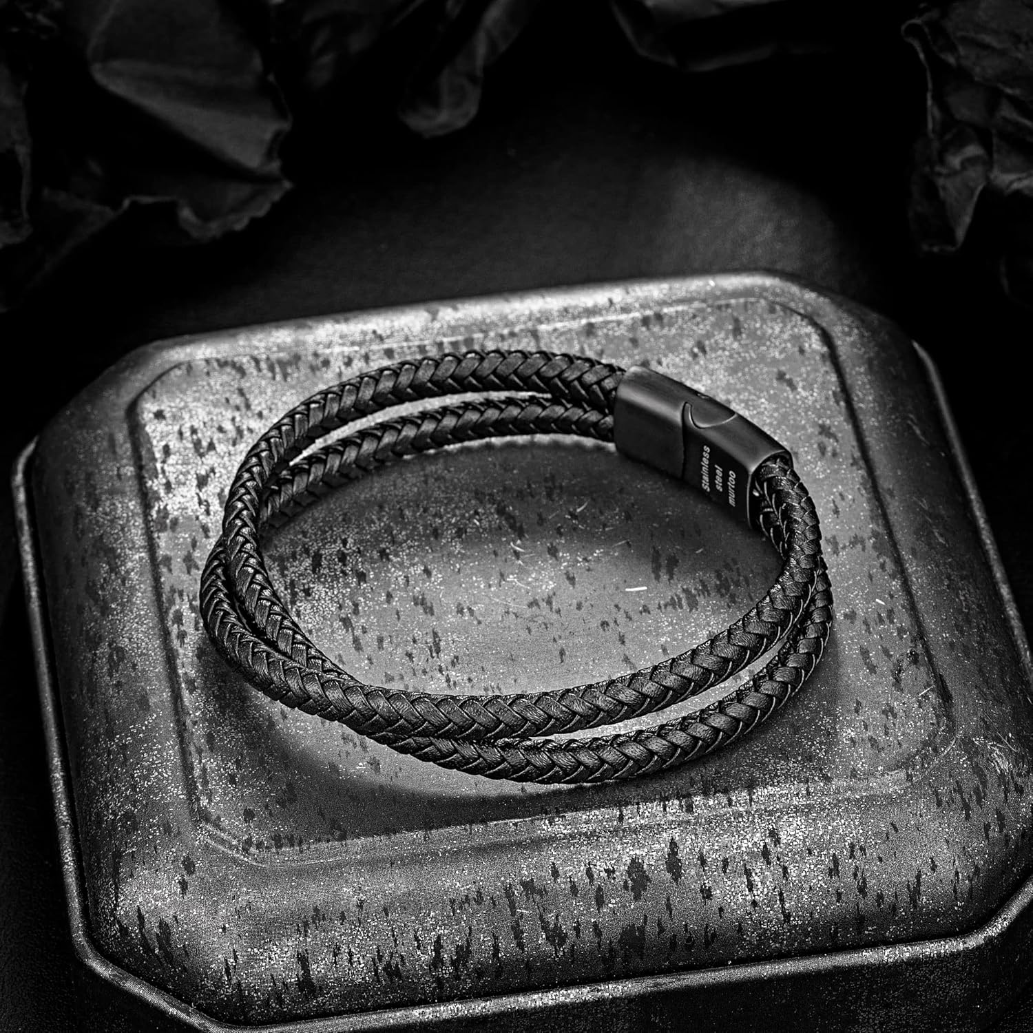 murtoo Mens Leather Bracelet, Braided Brown and Black Leather Bracelet for Men Women, Jewelry Gift Idea for Boyfriend Girlfriend Wife Husband - Image 3