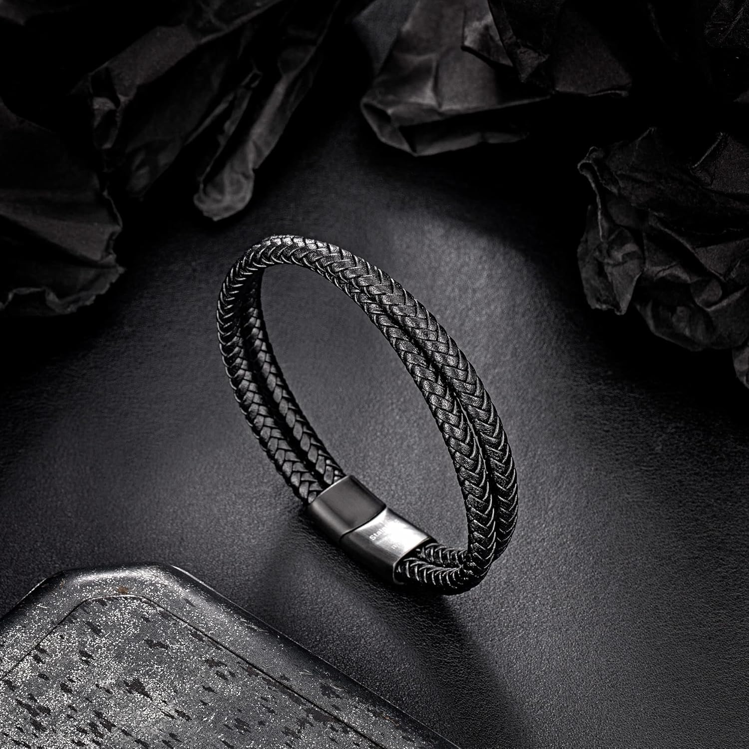 murtoo Mens Leather Bracelet, Braided Brown and Black Leather Bracelet for Men Women, Jewelry Gift Idea for Boyfriend Girlfriend Wife Husband - Image 2