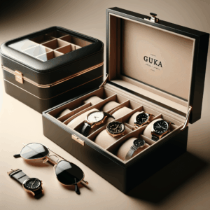 GUKA Watch box, 6 Slot Watch Case, 3 Slot Sunglass Organizer, Watch Cases for men with Real Glass Lid, Watch Organizer storage with Jewelry Case, Birthday for Men and Women, Black