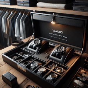 Vlando Automatic Double Watch Winder – Watch Winder Box with Men Jewelry Organizer Tray, Japanese Quiet Motor, LED Light, Adjustable Watch Pillows, AC Adapter – Black