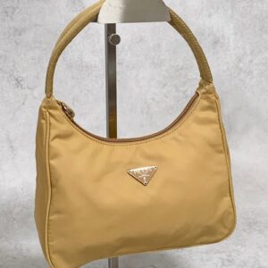 PRADA Bag Accessory Pouch Logo Hand Tote Purse Nylon Yellow Used Authentic