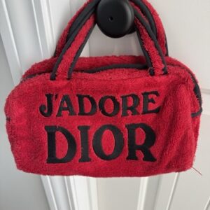Vintage Christian Dior J’Adore Red Terry Cloth Bag – 2000s Y2K Rare Designer Han Vintage Christian Dior J’Adore Red Terry Cloth Bag – 2000s Y2K Rare Designer Han
