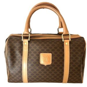 Celine Macadam Boston Bag Leather Brown Used Authentic 0139