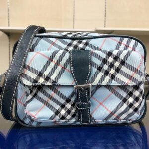 Auth Burberry Shoulder Bag Check pattern Crossbody Blue Label Canvas Leather Auth Burberry Shoulder Bag Check pattern Crossbody Blue Label Canvas Leather