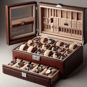 AUTOARK Leather & Velvet 24 Watch Box Glass Top Jewelry Display Drawer Lockable Case Organizer,Removable Watch Pillows,Coffee,MKAW033