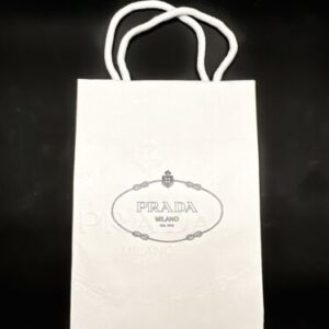 Prada Paper Shopping Gift Bag Embossed White Blue Logo Print 10″ x 6.25″ x 3″