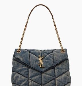 YSL Puffer Shoulder Bag in Quilted Denim and Suede