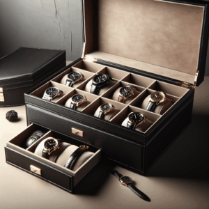 BASTUO Watch Box for Men, 12-Slot Black Luxury PU Leather Men Watch Box with 2 Drawers