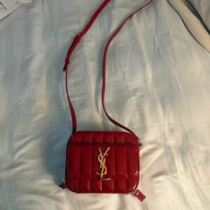 Saint Laurent YSL Vicky Monogram Black Patent Leather Gold Crossbody Camera Bag