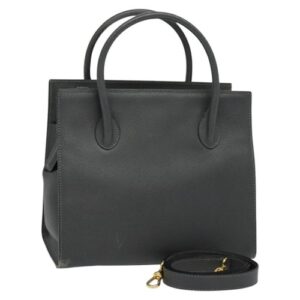 CELINE Hand Bag Leather 2way Gray Gold Auth ar13509