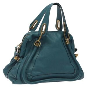 Chloe Paraty Hand Bag Leather Blue Gold Auth BA1552