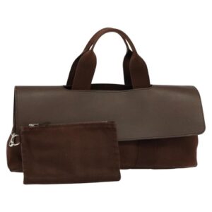HERMES Valparaiso Long PM Hand Bag Canvas Brown Auth bs24375