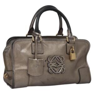 LOEWE Anagram Amazona 28 Hand Bag Leather Bronze Gold Auth hk2145