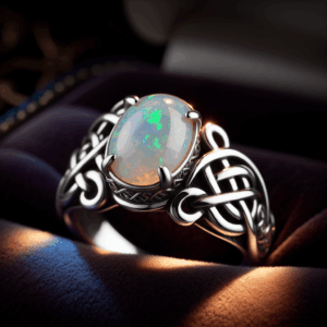 ACEFEEL Oval Lab Created White Opal Celtic Knot 925 Sterling Silver Band Ring