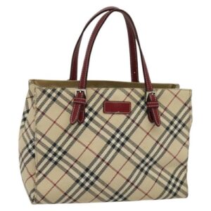 BURBERRY Nova Check Blue Label Hand Bag Canvas Beige Wine Red Silver Auth 122612