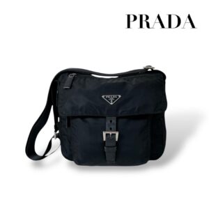 PRADA Triangle Logo Flap Nylon Black Shoulder Bag  Authentic