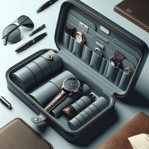 Oirlv Watch Box PU Leather Travel Watch Bag Single Jewelry Gift Box Portable Jewelry Roll Organizer Case(Blue)