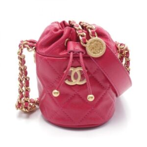 CHANEL Matelasse Mini Bucket Shoulder crossbody Bag Grained Calf Magenta Used