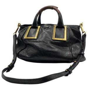 Chloe Etel Hand Bag Leather 2way Black Gold Shoulder Purse Authentic From Japan