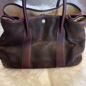 Vintage Hermes Hand Bag Brown Leather PM Used lining ivory wide 39cm Japan Vintage Hermes Hand Bag Brown Leather PM Used lining ivory wide 39cm Japan