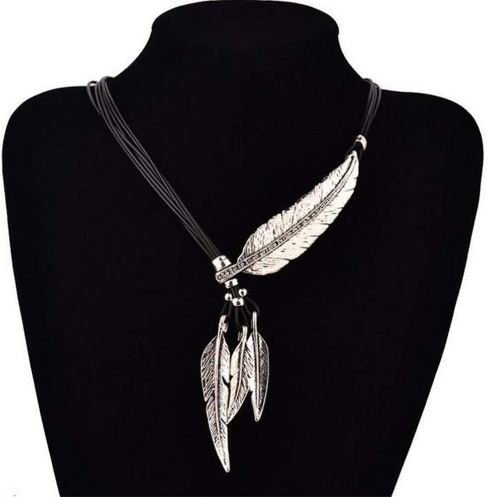 Wcysin Women Girls Antique Vintage Time Necklace Sweater Chain Pendant Feather Pendant Necklace Silver - Image 3