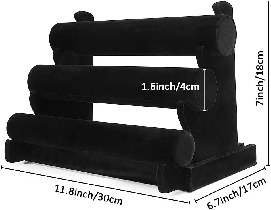 Bracelet Display Stand, LuiceABC 3 Tiers Black Velvet Soft T Bar Bracelet Holder Jewelry Watch Tower Organizer - Image 5